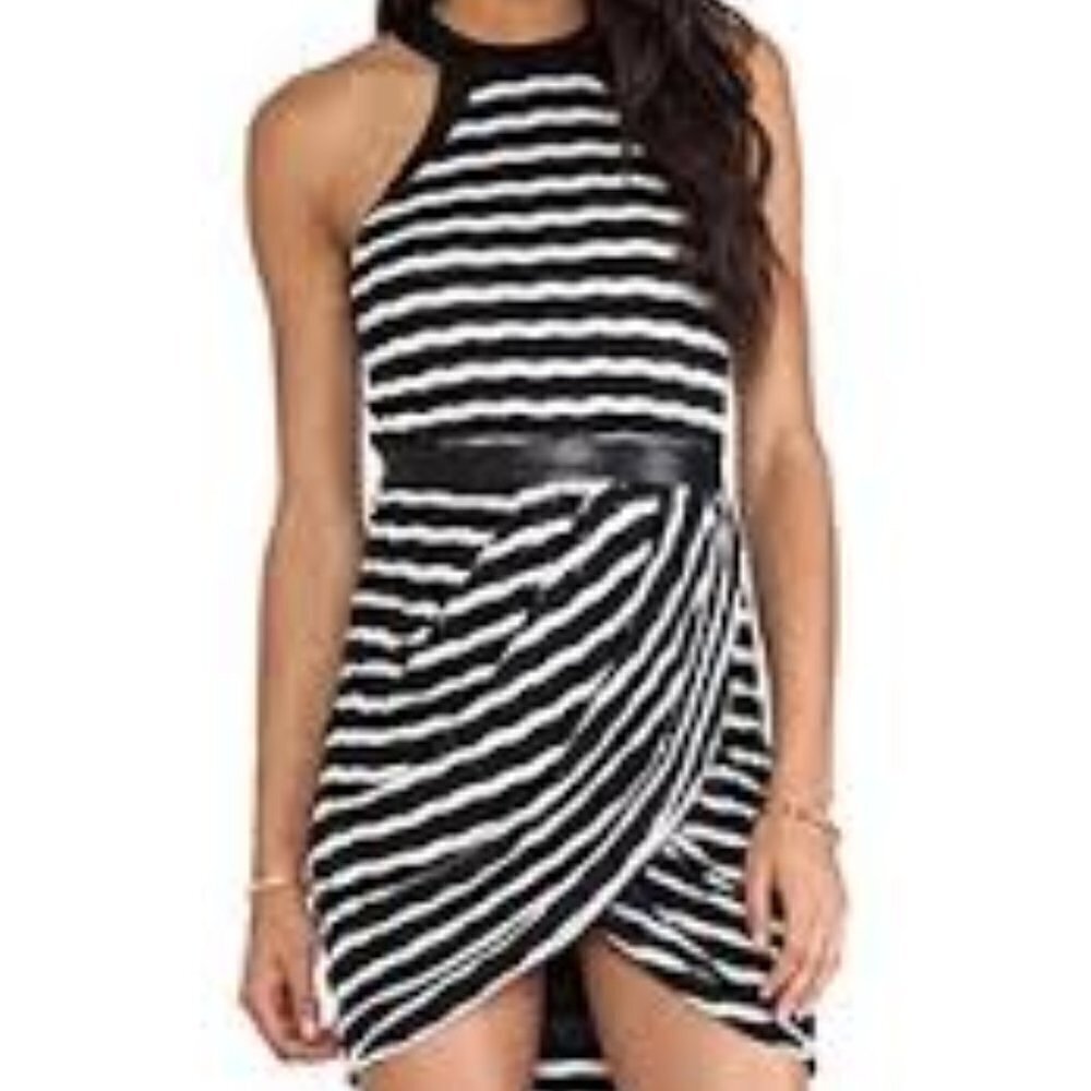 NEW Blessed Are the Meek Overlap Dress Black Vegan Leather Trim Edgy Sexy Size 2